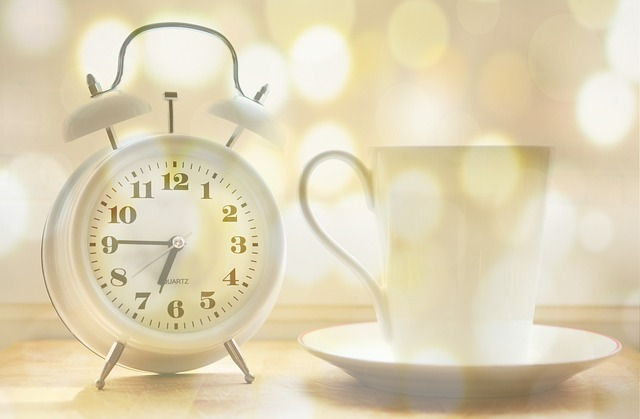 alarm clock, coffee pot, time