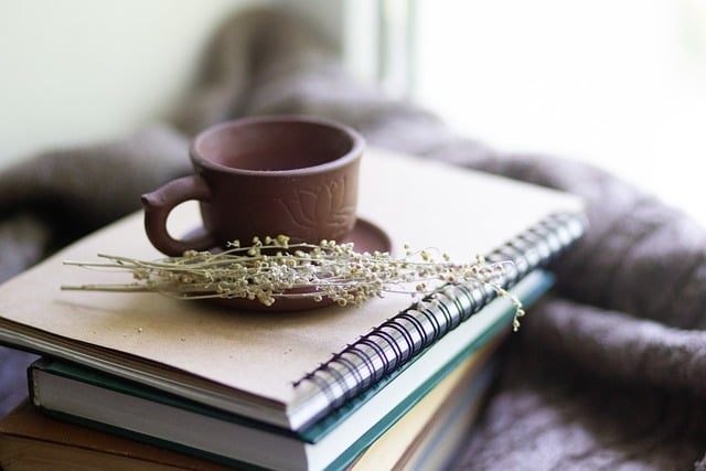 books, cup, herbs