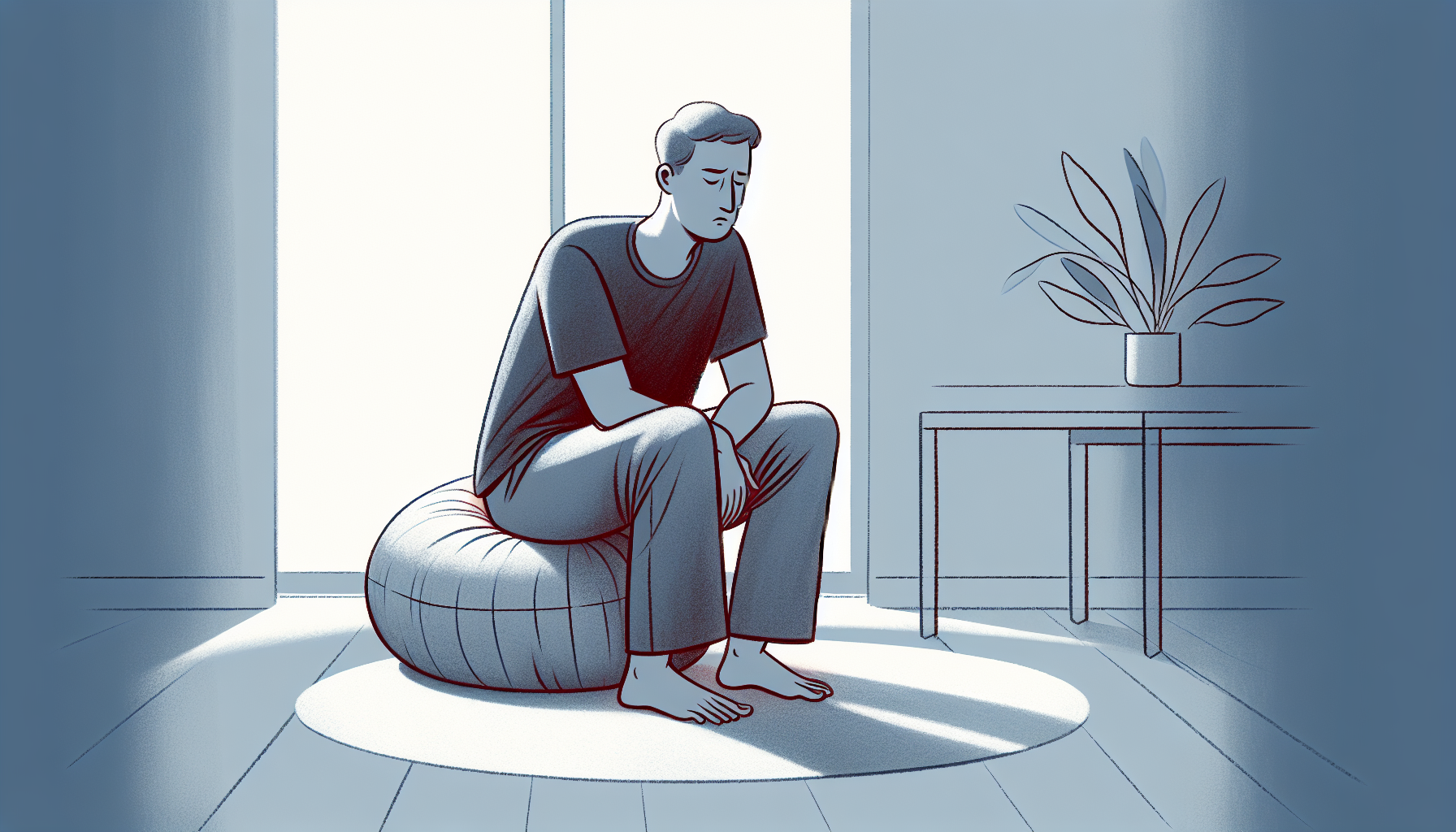 Illustration of a person experiencing discomfort from hemorrhoids