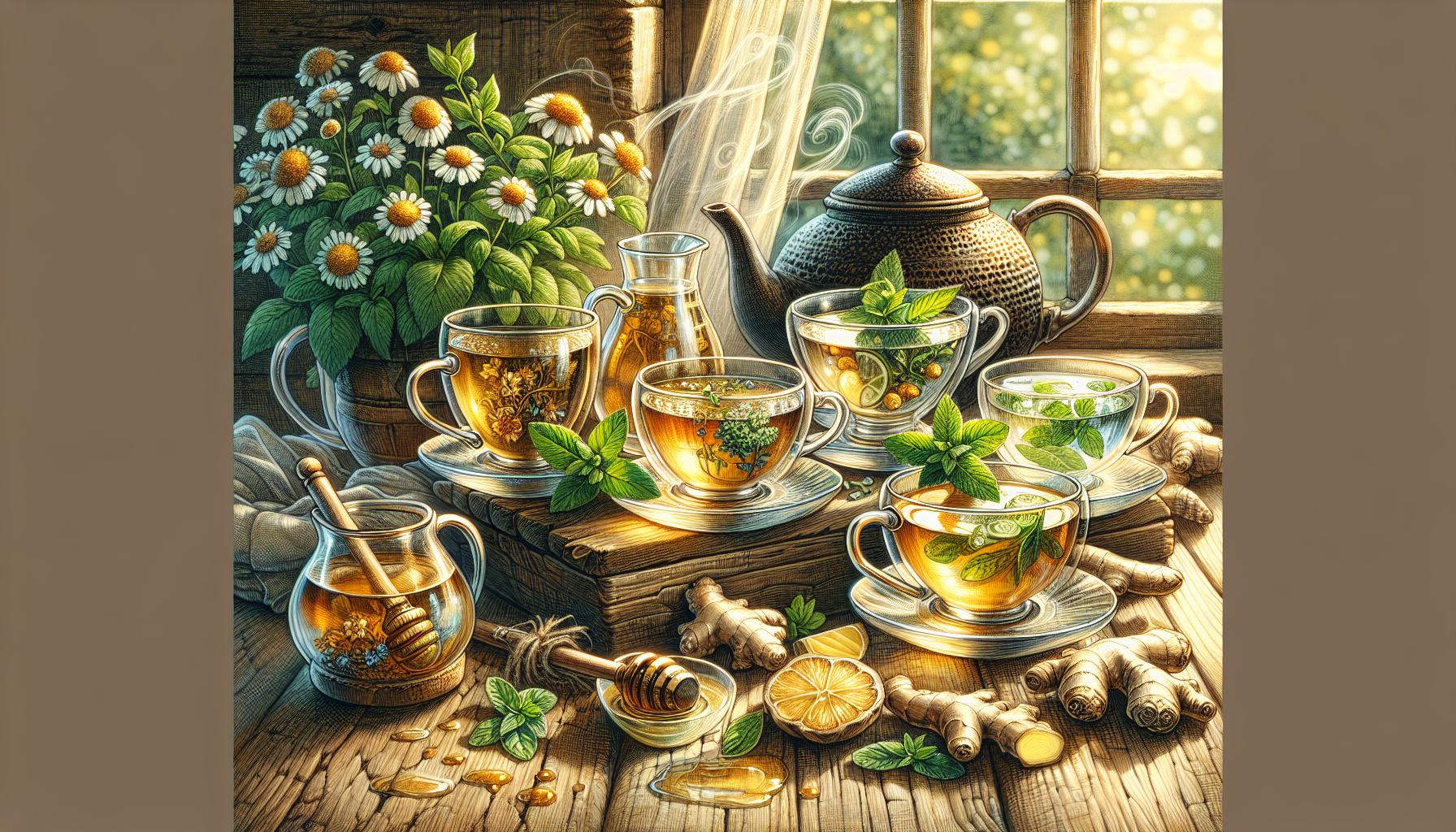 Illustration of herbal teas and natural remedies