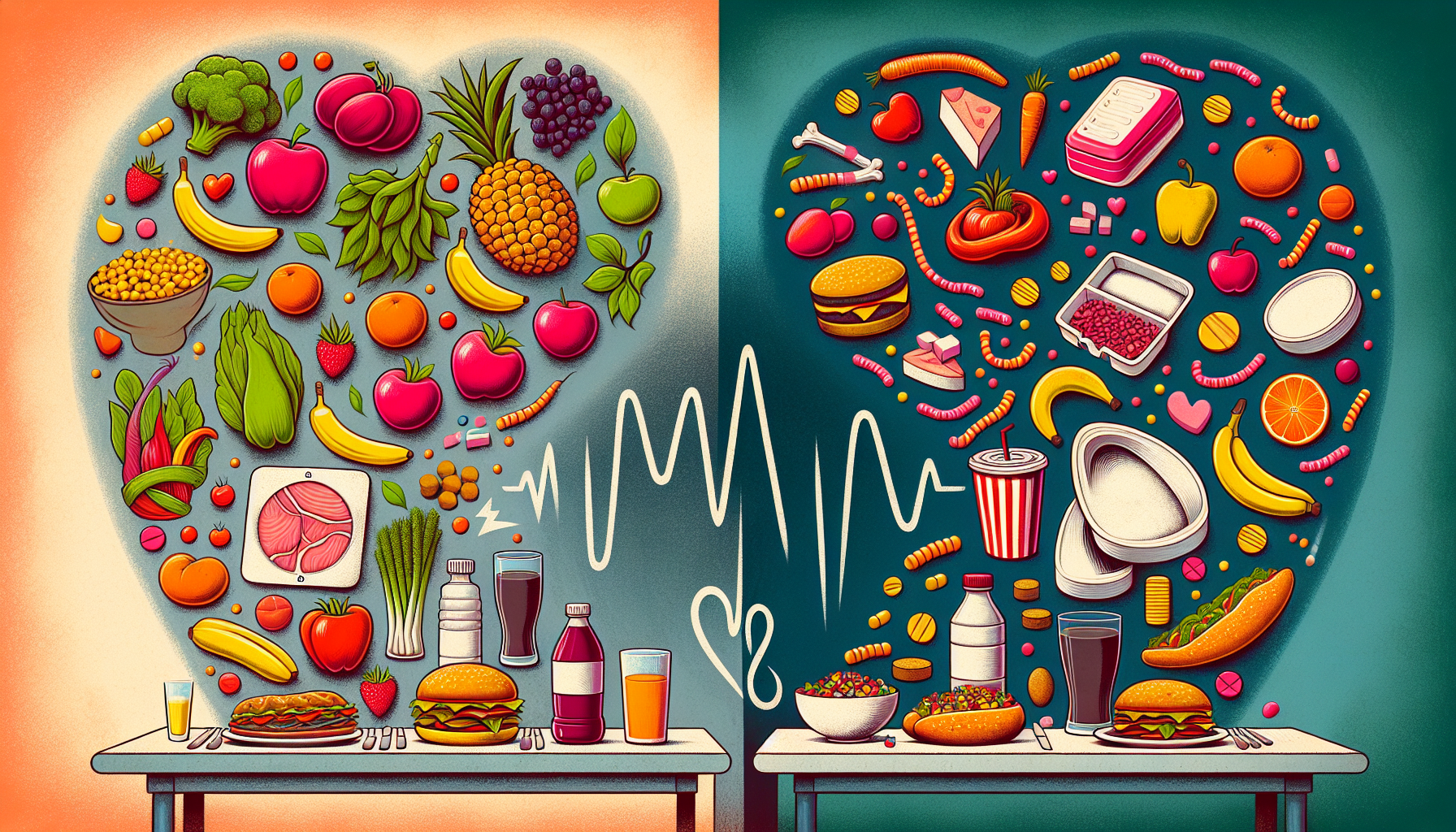 Illustration of healthy and unhealthy diet choices impacting statin therapy