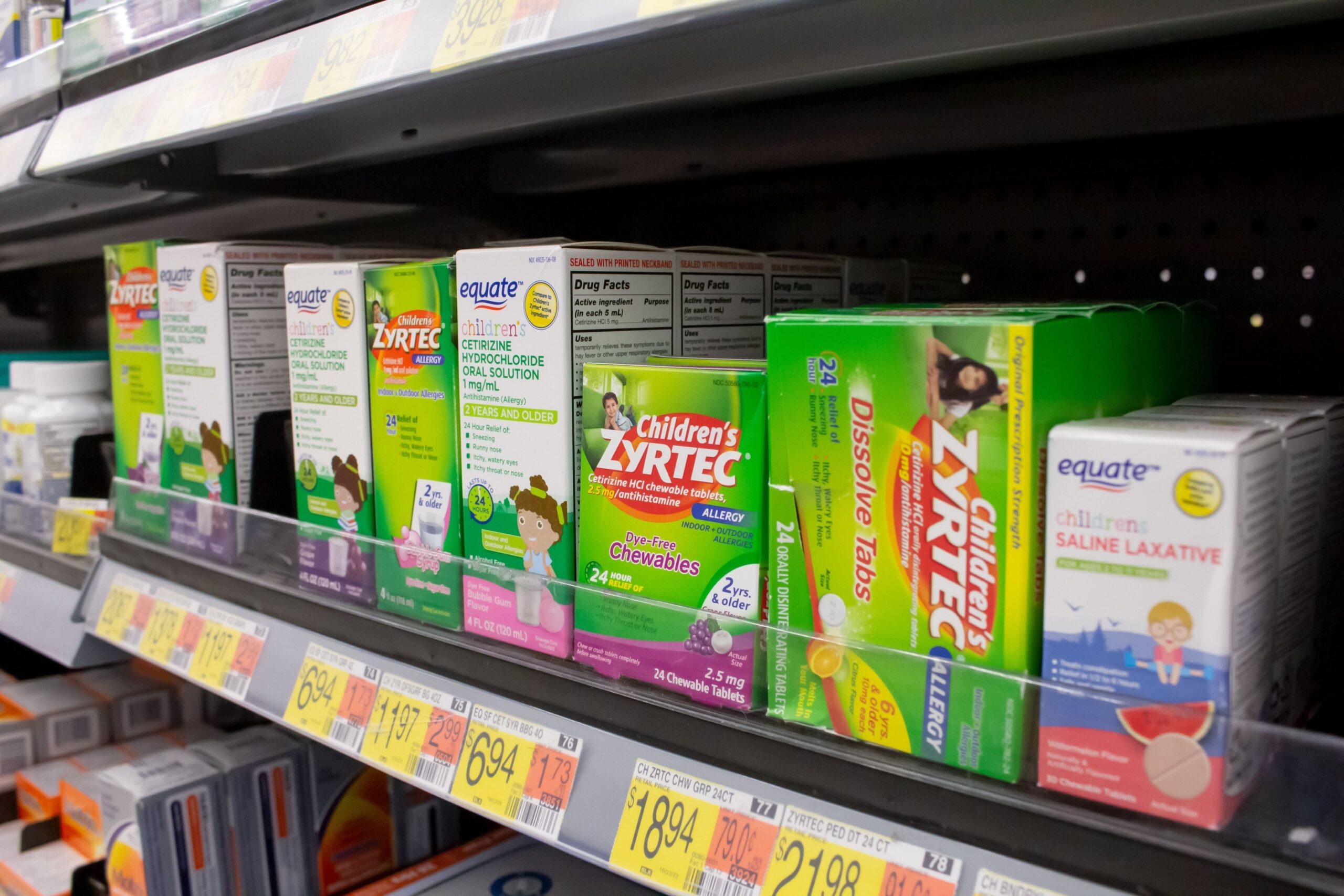 Zyrtec on shelves at a pharmacy